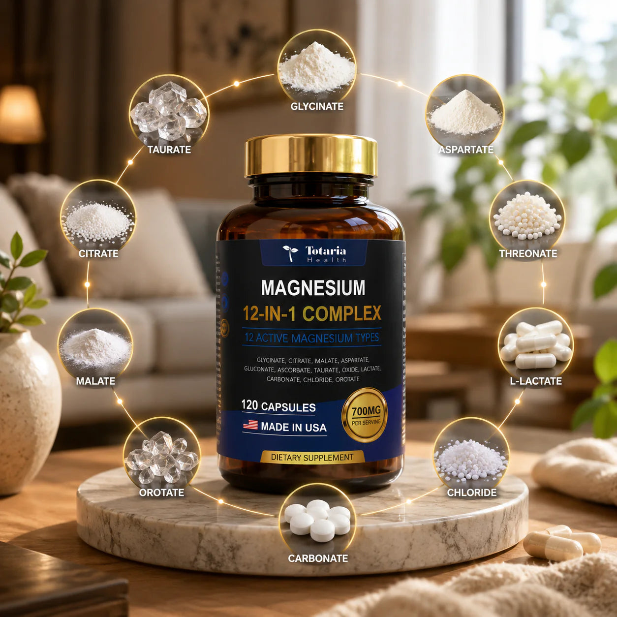 Complejo de Magnesio 700 mg 12 en 1 Totaria, Apoyo muscular y nervioso completo, empieza hoy mismo