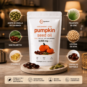 Pumpkin Seed Oil Microingredients®  3000 mg + Saw Palmetto Apoya tu Salud Prostática y fortalece tu cabello desde hoy