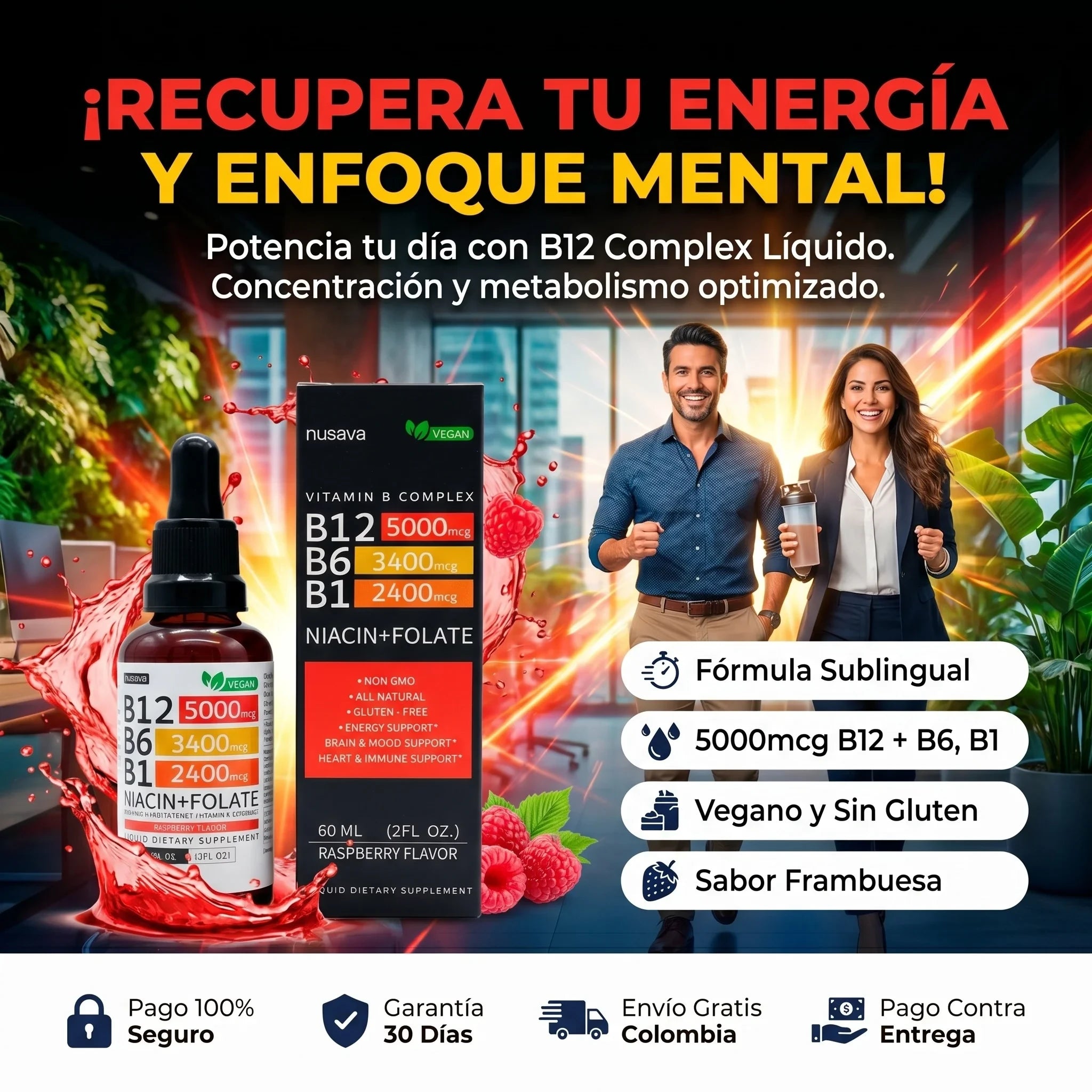 Nusava™ Vitamina B12 Complejo Líquido 5000 mcg Energía y enfoque rapido - Imagen 3