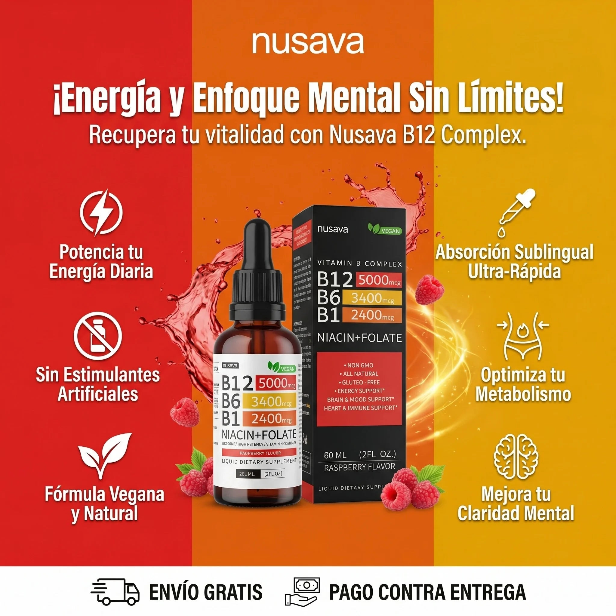 Nusava™ Vitamina B12 Complejo Líquido 5000 mcg Energía y enfoque rapido - Imagen 6