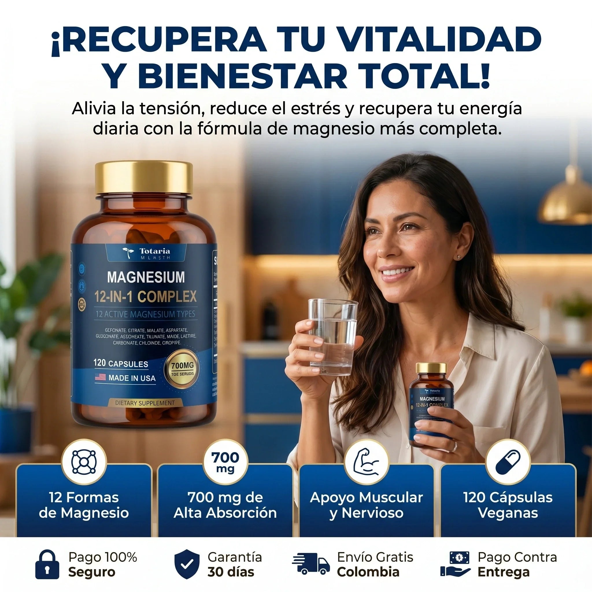 Complejo de Magnesio 700 mg 12 en 1 Totaria, Apoyo muscular y nervioso completo, empieza hoy mismo - Imagen 7