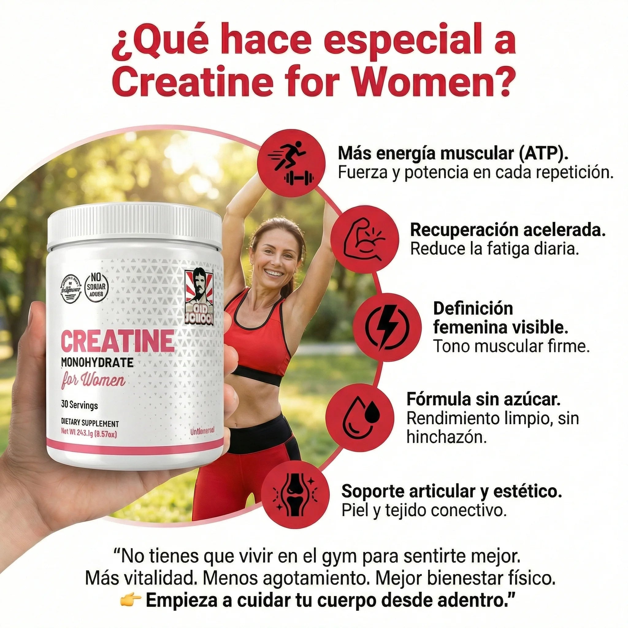 Creatina para Mujeres Old School Labs® Más Fuerza, Más Glúteo, Más Recuperación, la Original!! - Imagen 4