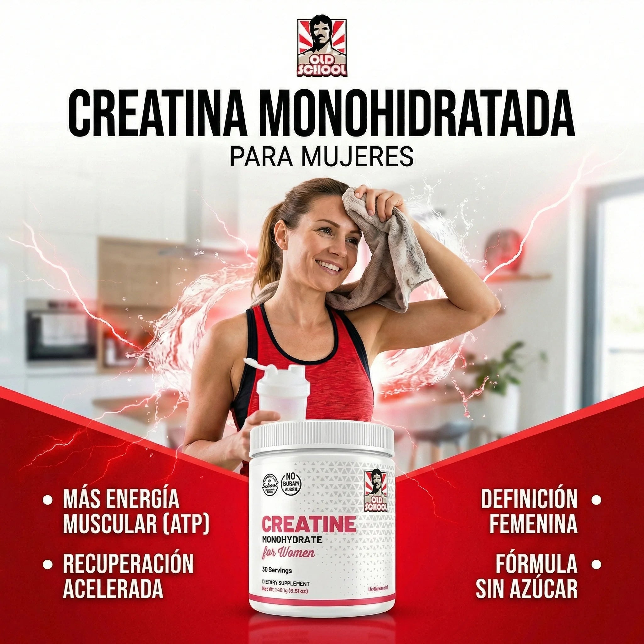 Creatina para Mujeres Old School Labs® Más Fuerza, Más Glúteo, Más Recuperación, la Original!!