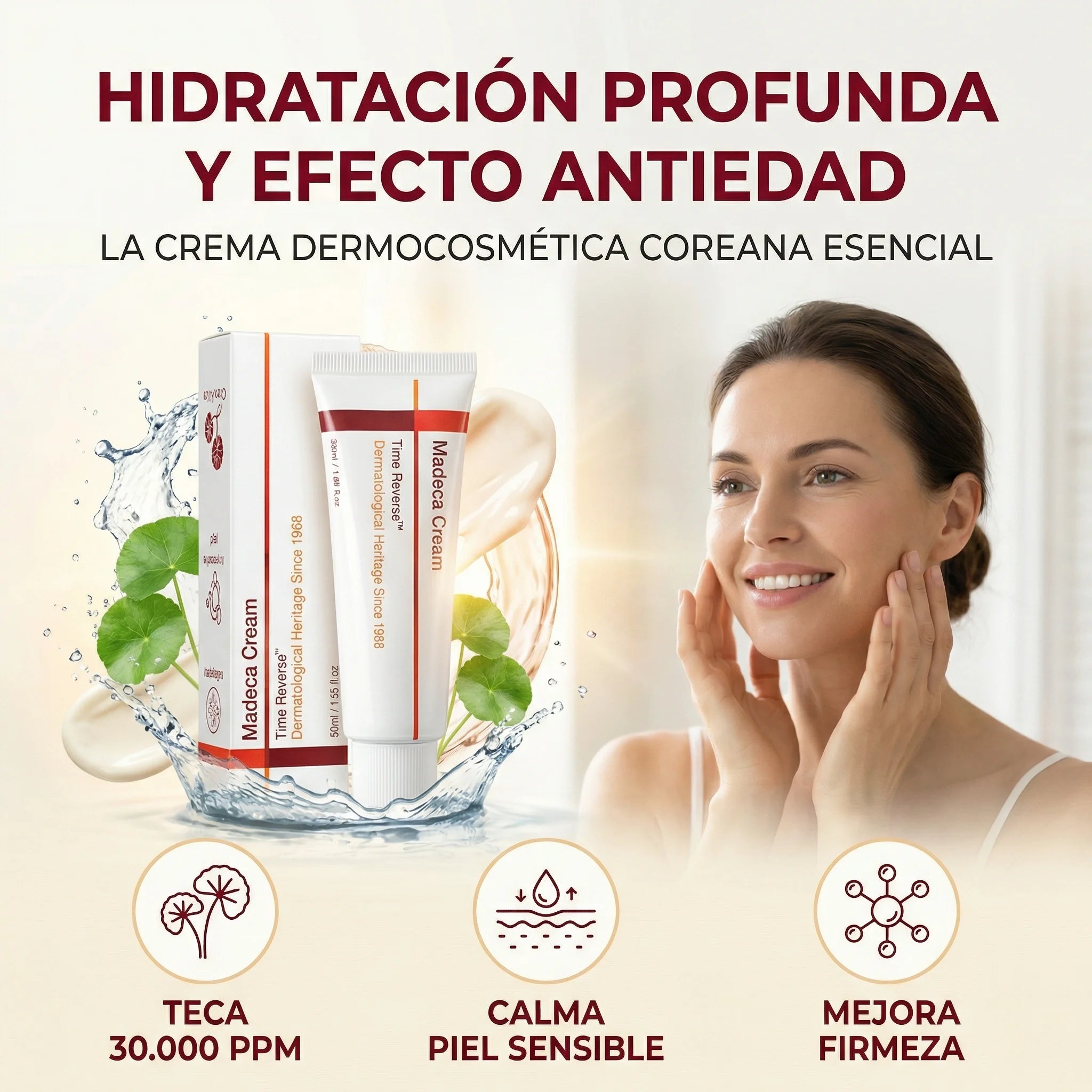 Madeca Cream Time Reverse™ Reparación Coreana con Centella asiatica, mejora la salud de tu piel hoy mismo